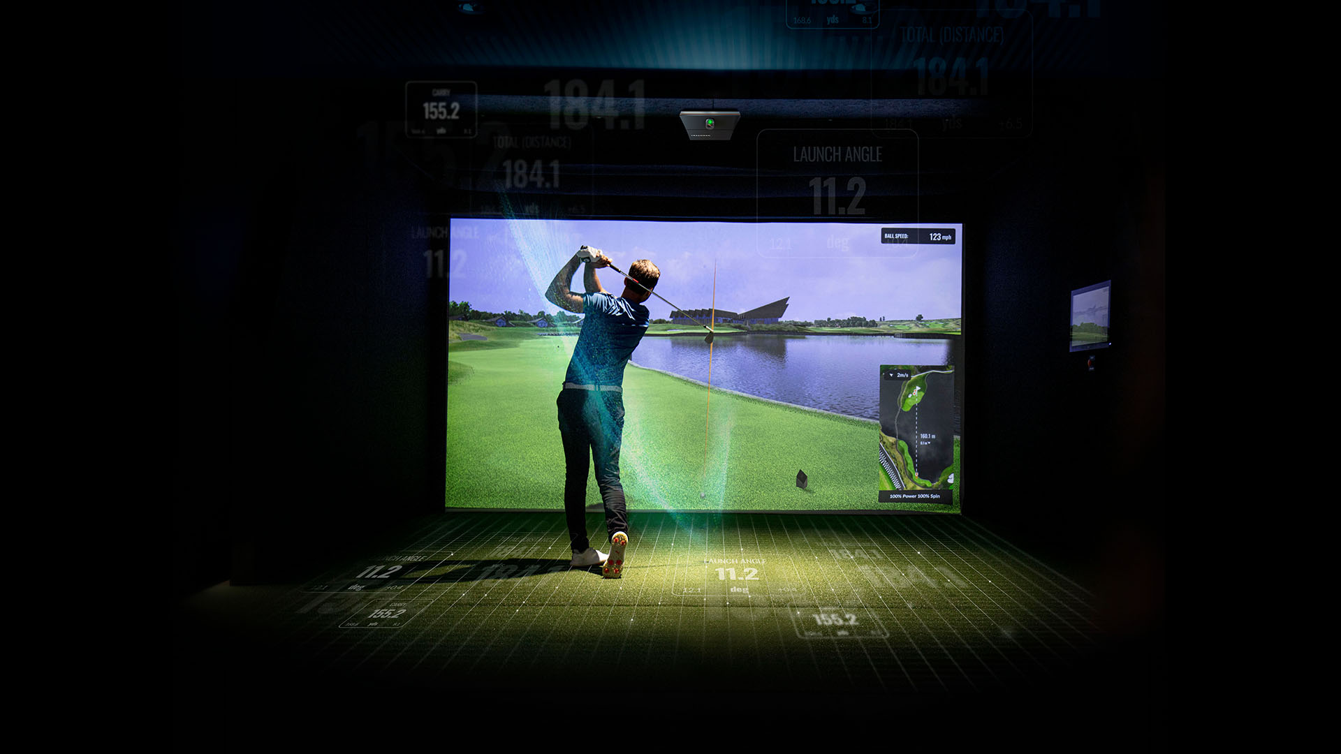Indoor golf simulator bay background