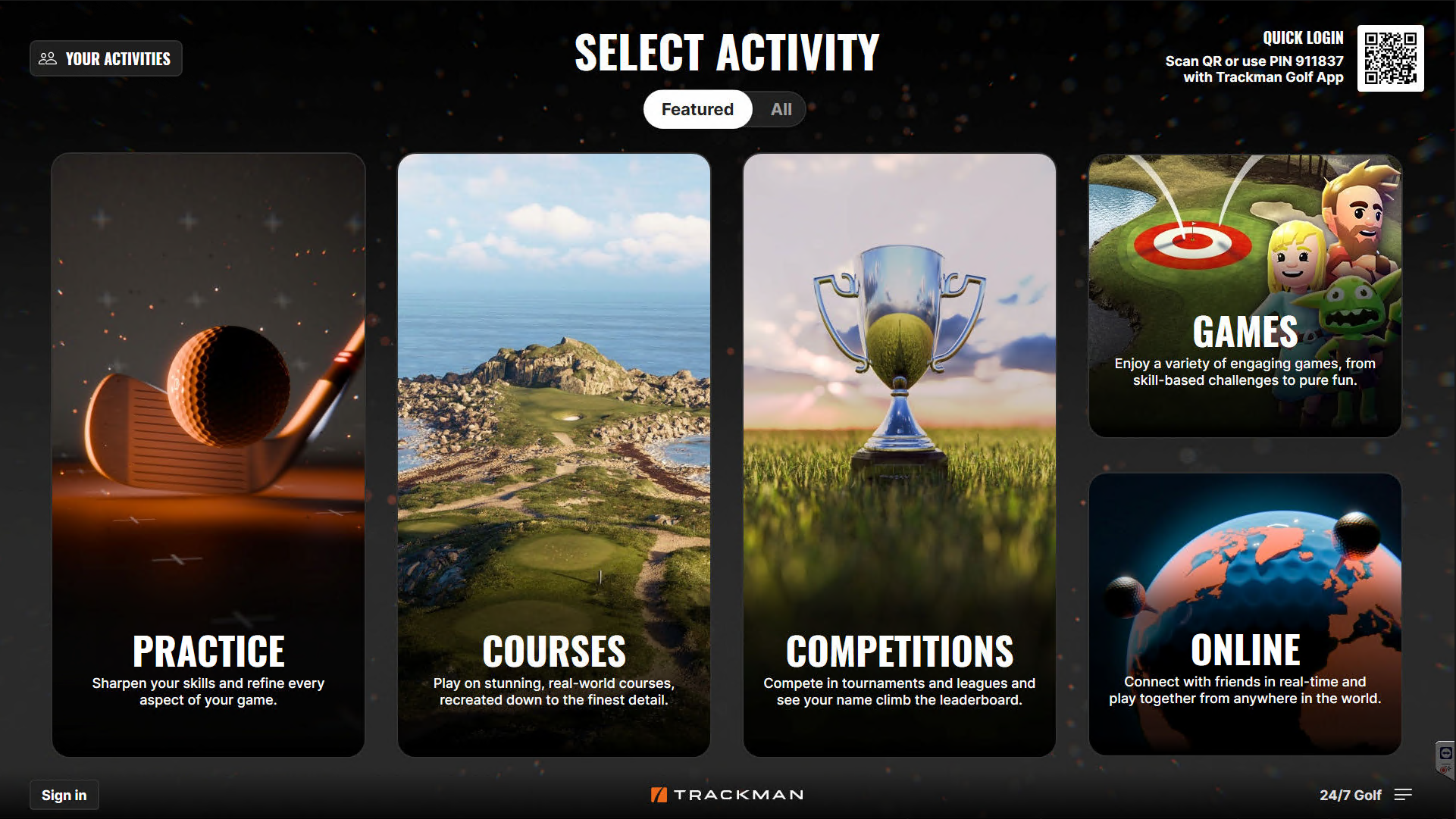 TrackMan Performance Studio home screen available after simulator unlock